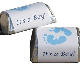 90 Its a Boy Blue Baby Shower NUGGET Candy Bar Wrapper, Baby Shower Miniatures Candy Bar Stickers (Candy NOT INCLUDED)