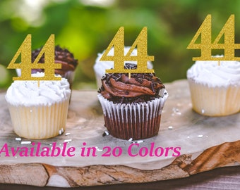 44th Birthday Cupcake Toppers | Glitter Number 44 Decorations | 44th Party Decor | Age 44 Milestone | Party Favors Birthday Party Supplies