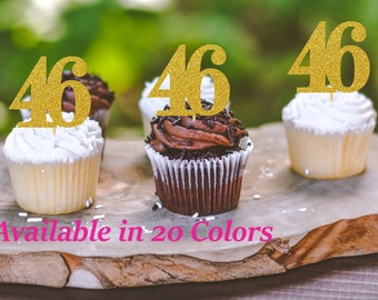 46th Birthday Cupcake Toppers | Glitter Number 46 Decorations | 46th Party Decor | Age 46 Milestone | Party Favors Birthday Party Supplies