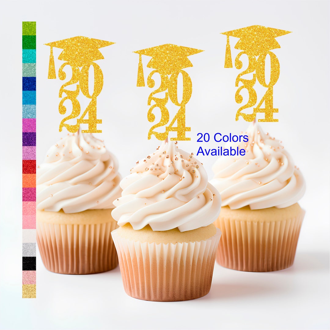 Class of 2024 Cupcake Toppers 20 Colors Available Graduation Cupcake