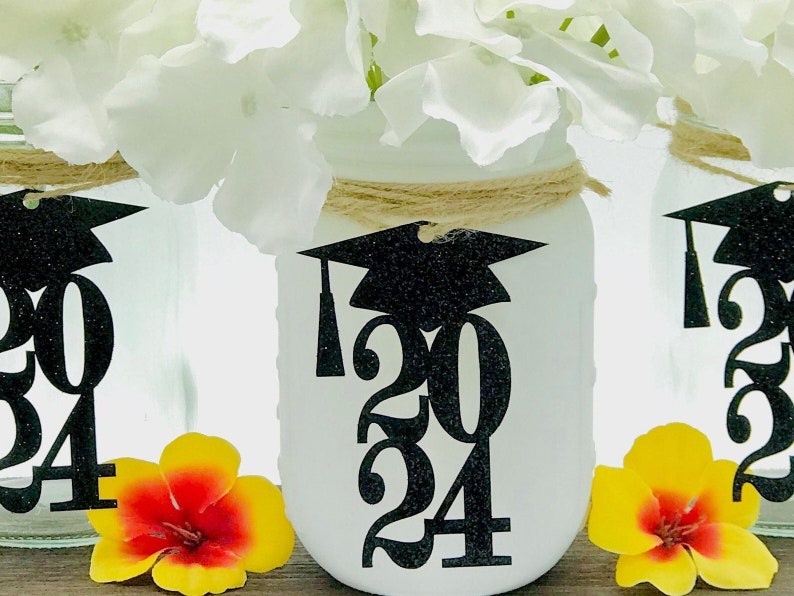 Class of 2024 Graduation Decorations 20 Colors Available Graduation Centerpieces for Mason Jar Tags ANY YEAR Class Reunion Centerpiece image 4