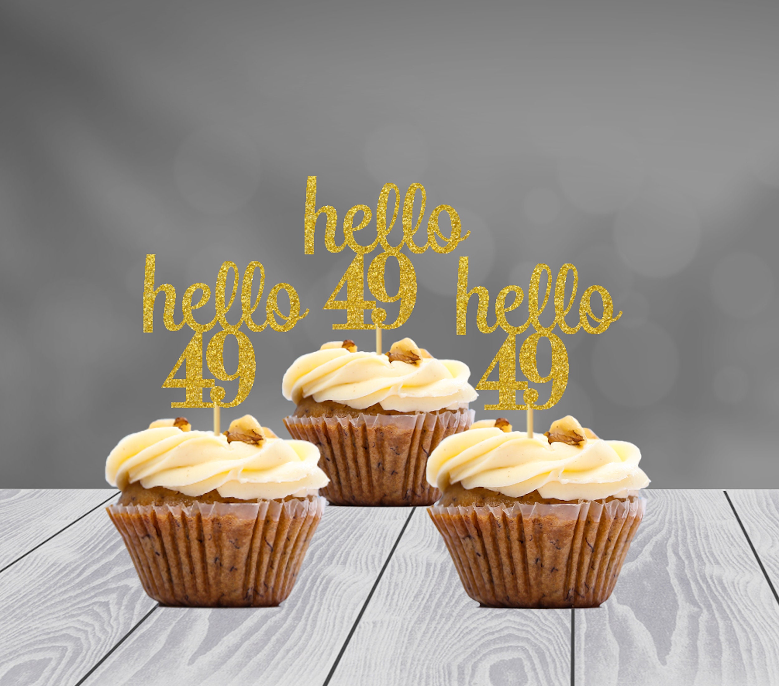 Any Number Hello 49 Cupcake Toppers set of 12 49th Birthday Age