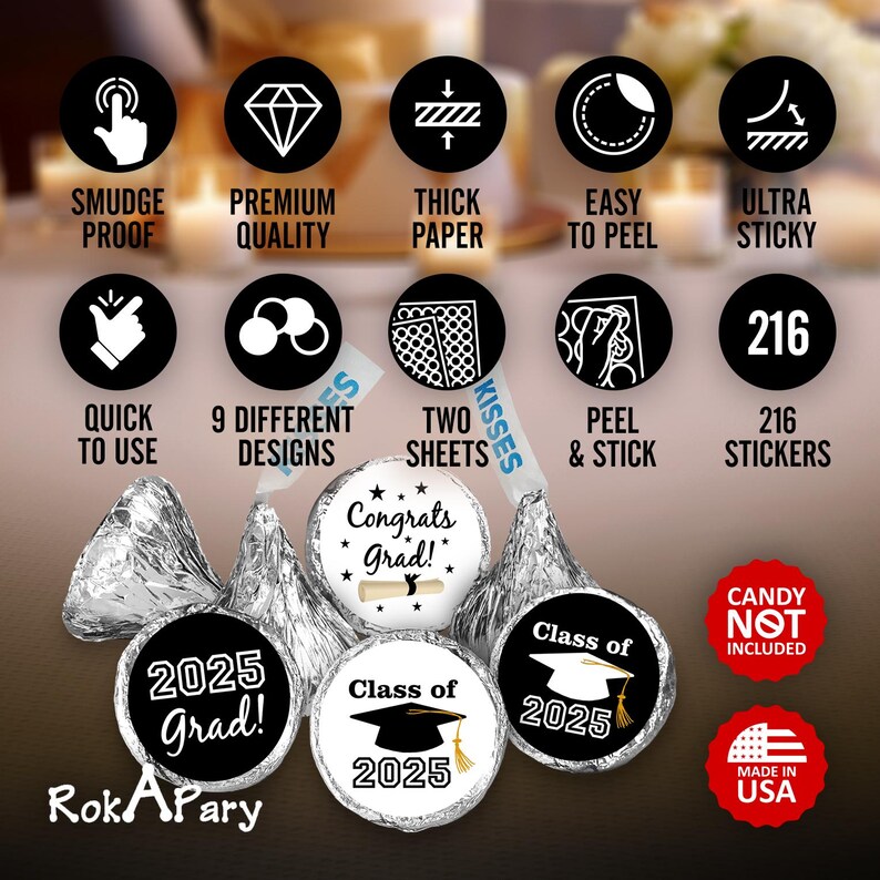 Graduation Party Favors – Class of 2026 Stickers GLOSSY (set of 216 ...