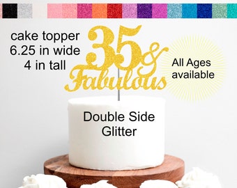 35th Birthday Cake Topper Cupcake Topper and Banner Complete Set 35 & Fabulous Theme Adult Party Decorations Favors ALL AGES AVAILABLE
