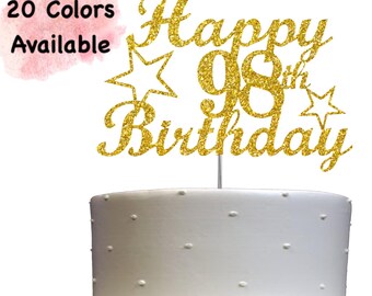 98th Birthday Cake Topper | Glitter Party Decoration | Happy Birthday Decor | Number 98 Milestone Celebration Elegant Topper for All Ages