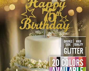 75th Birthday Cake Topper | Glitter Party Decoration | Happy Birthday Decor | Number 75 Milestone Celebration Elegant Topper for All Ages