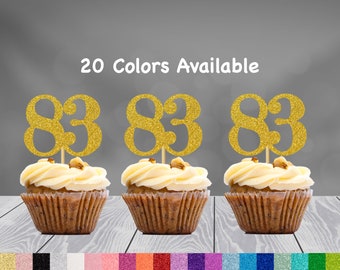 Any Number 83rd Birthday Cupcake toppers Adult Party Glitter 83rd Birthday Party Decorations number topper age 83 birthday cupcake topper