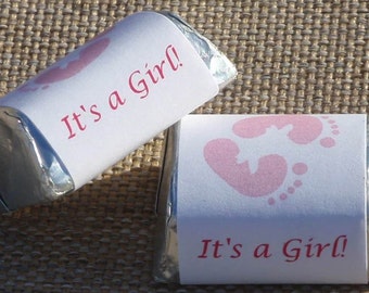 90 Its a Girl Pink Footprints Nuggets Labels for Baby Shower Or Baby Sprinkle Party Or Event, Stickers Wrappers, Favors (CANDY NOT INCLUDED)