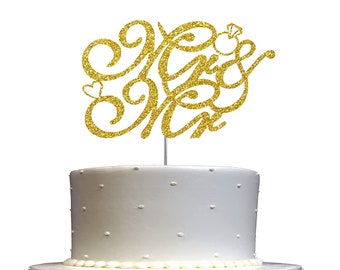 Mr & Mr Cake Topper Wedding Cake Topper  Glitter Mr and Mr Cake Topper for Wedding Party Decorations (Double Sided Glitter)