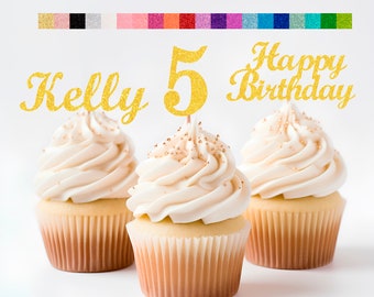 5th Birthday Decorations Personalized Birthday Cupcake Toppers Custom Age, Name & Happy Birthday Sign - Party Decorations for Kids Adults