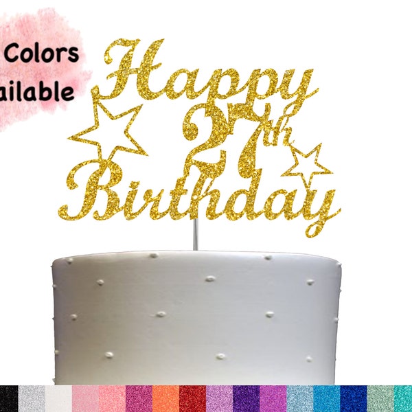 27th Birthday Cake topper (Double Side Glitter)  Adult Party Glitter 27th Birthday Party Decorations Glitter 27th Birthday Milestone