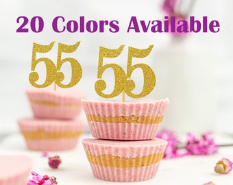 55th Birthday Cupcake Toppers | Glitter Number 55 Decorations | 55th Party Decor | Age 55 Milestone | Party Favors Birthday Party Supplies