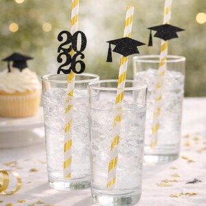 Class of 2026 Graduation Party Straws (SET OF 12) Grad Party Favors Table Decorations Graduation Straw Toppers Graduation Decorations 2026 image 2