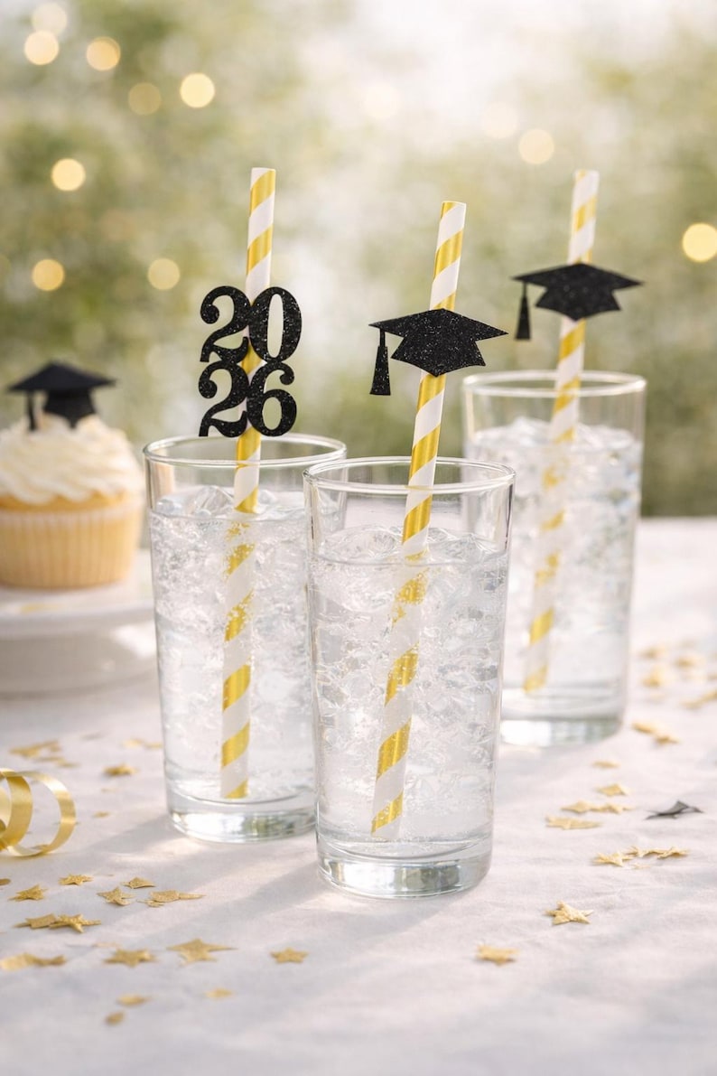 Class of 2026 Graduation Party Straws (SET OF 12) Grad Party Favors Table Decorations Graduation Straw Toppers Graduation Decorations 2026 image 2