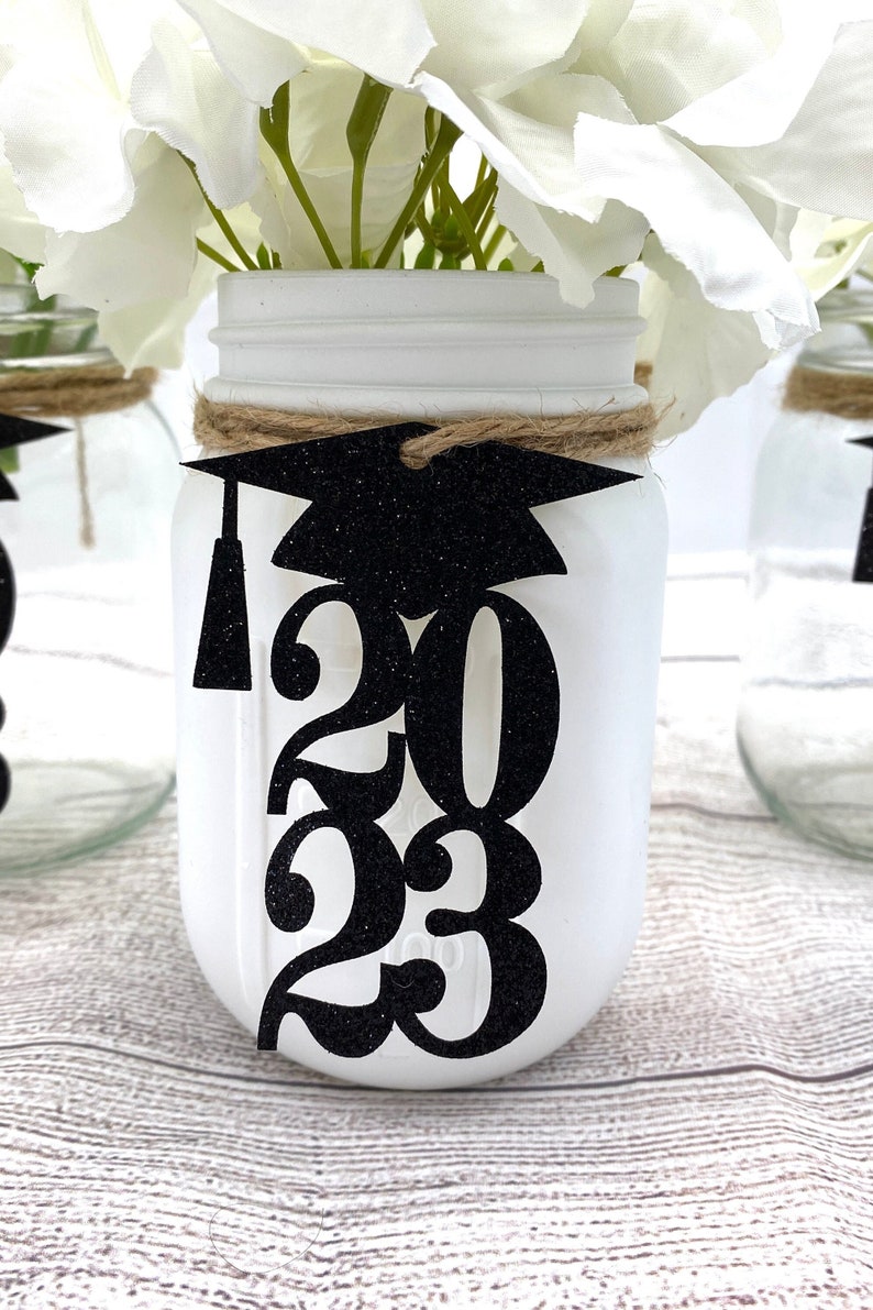 Class of 2024 Graduation Decorations 20 Colors Available Graduation Centerpieces for Mason Jar Tags ANY YEAR Class Reunion Centerpiece image 5