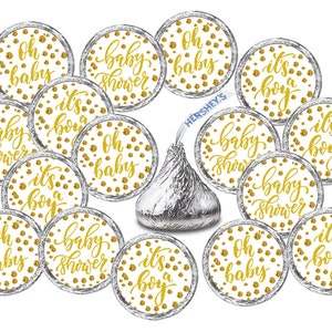 324  Gold Oh Baby Its a Boy Gold Kisses Labels For Baby Shower Baby Sprinkle Party Event Stickers, baby shower Favors (CANDY NOT INCLUDED)