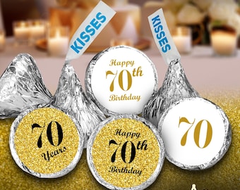 70th Birthday Party Labels Set of 324 Self-Adhesive Glossy Stickers Party Favors Candy Bags (CANDY NOT INCLUDED) Perfect for Kisses Bottoms
