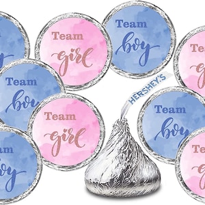 216 Team Boy Team Girl  Baby Gender Reveal Kisses Labels for Gender Reveal Party Decoration Stickers Favors Pink Blue (CANDY NOT INCLUDED)