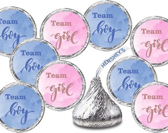 216 Team Boy Team Girl  Baby Gender Reveal Kisses Labels for Gender Reveal Party Decoration Stickers Favors Pink Blue (CANDY NOT INCLUDED)
