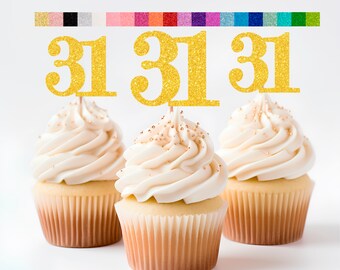 31st Birthday Cupcake Toppers | Glitter Number 31 Decorations | 31st Party Decor | Age 31 Milestone | Party Favors Birthday Party Supplies