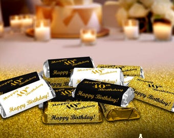 40th Birthday Party Favors | Set of 60 Glossy Stickers | labels for Miniatures Candy Bar Wrappers | Age 40 | Number 40 | CANDY NOT INCLUDED