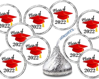 216 Graduation Party Cap Class of 2023  Favors for Kisses Stickers Labels (candy not included) Class Reunion Party ALL YEARS AVAILABLE