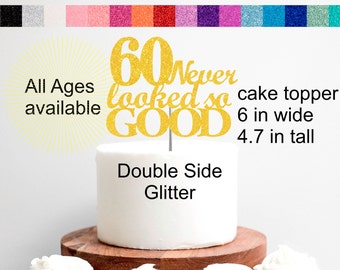 60th Birthday Cake Topper | 60th Birthday Decorations | 60 Never Looked So Good Party Set Cake Cupcake Topper Banner