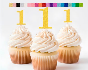 1st Birthday Cupcake Toppers | Glitter Number 1 Decorations | 1st Party Decor | Age 1 Milestone | Party Favors Birthday Party Supplies