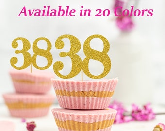 38th Birthday Cupcake Toppers | Glitter Number 38 Decorations | 38th Party Decor | Age 38 Milestone | Party Favors Birthday Party Supplies