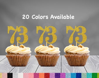 73rd Birthday Cupcake Toppers | Glitter Number 73 Decorations | 73rd Party Decor | Age 73 Milestone | Party Favors Birthday Party Supplies
