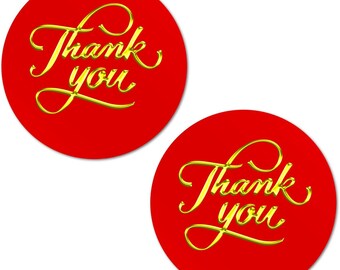 Set of 40 Thank You Stickers, 2 Inch Big Round Glossy Labels  (Red)