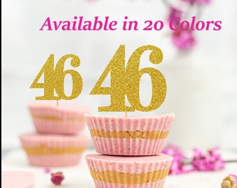 46th Birthday Cupcake Toppers | Glitter Number 46 Decorations | 46th Party Decor | Age 46 Milestone | Party Favors Birthday Party Supplies