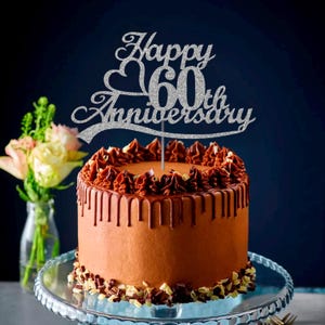 60th Anniversary Silver Party Favors  (Glitter Cake Topper), (stickers)  60th Wedding Anniversary Party Decoration Made in USA (60th Silver)