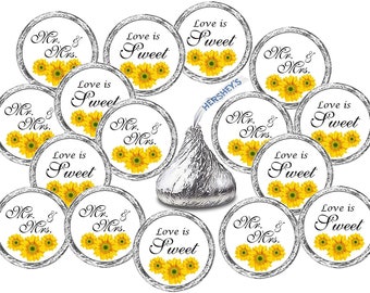 324 Sunflower Theme Love is Sweet  Kiss Wedding Stickers Labels Weddings Bridal Shower Engagement Party Favors (CANDY NOT INCLUDED)