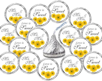 324 Sunflower Theme Love is Sweet  Kiss Wedding Stickers Labels Weddings Bridal Shower Engagement Party Favors (CANDY NOT INCLUDED)