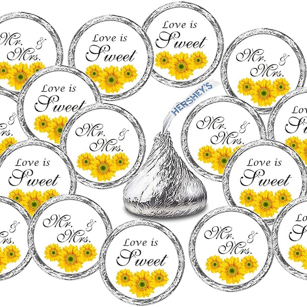 324 Sunflower Theme Love is Sweet  Kiss Wedding Stickers Labels Weddings Bridal Shower Engagement Party Favors (CANDY NOT INCLUDED)