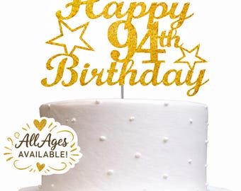 94th Birthday Cake Topper | Glitter Party Decoration | Happy Birthday Decor | Number 94 Milestone Celebration Elegant Topper for All Ages