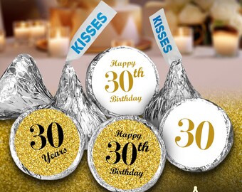 30th Birthday Party Labels Set of 324 Self-Adhesive Glossy Stickers Party Favors Candy Bags (CANDY NOT INCLUDED) Perfect for Kisses Bottoms