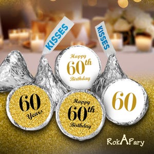 60th Birthday Party Labels Set of 324 Self-Adhesive Glossy Stickers Party Favors Candy Bags (CANDY NOT INCLUDED) Perfect for Kisses Bottoms