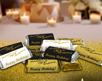 35th Birthday Party Favors | Set of 60 Glossy Stickers | labels for Miniatures Candy Bar Wrappers | Age 35 | Number 35 | CANDY NOT INCLUDED