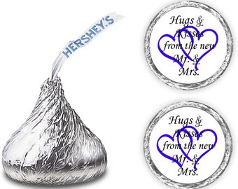 324 Hugs and Kisses from the new Mr. & Mrs. Interlocking Blue Hearts Wedding Favors Stickers Labels For Bridal Shower CANDY NOT INCLUDED