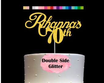 70th Birthday Cake Topper | Age 70 Number 70 | Personalized Name and Age | Glitter Party Decoration | Custom Cake Topper | Table Centerpiece
