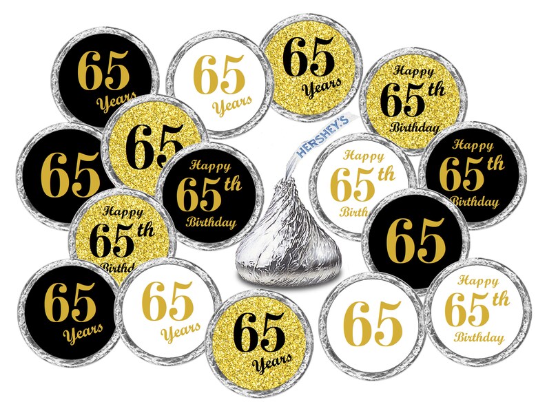 65th Birthday Party Labels Set of 324 Self-adhesive Glossy Stickers ...