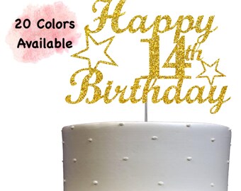 14th Birthday Cake Topper | Glitter Party Decoration | Happy Birthday Decor | Number 14 Milestone Celebration Elegant Topper for All Ages