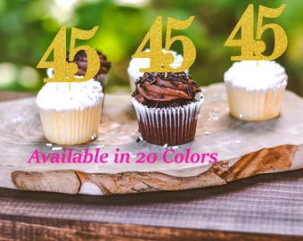 45th Birthday Cupcake Toppers | Glitter Number 45 Decorations | 45th Party Decor | Age 45 Milestone | Party Favors Birthday Party Supplies