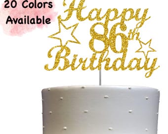 86th Birthday Cake Topper | Glitter Party Decoration | Happy Birthday Decor | Number 86 Milestone Celebration Elegant Topper for All Ages