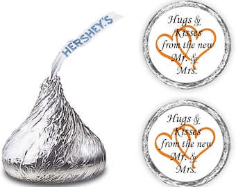 324 Hugs and Kisses from the new Mr & Mrs Interlocking Orange Hearts Wedding Favors Stickers Labels For Bridal Shower CANDY NOT INCLUDED