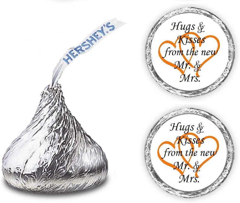 324 Hugs and Kisses from the new Mr /& Mrs Interlocking Orange Hearts Wedding Favors Stickers Labels For Bridal Shower CANDY NOT INCLUDED