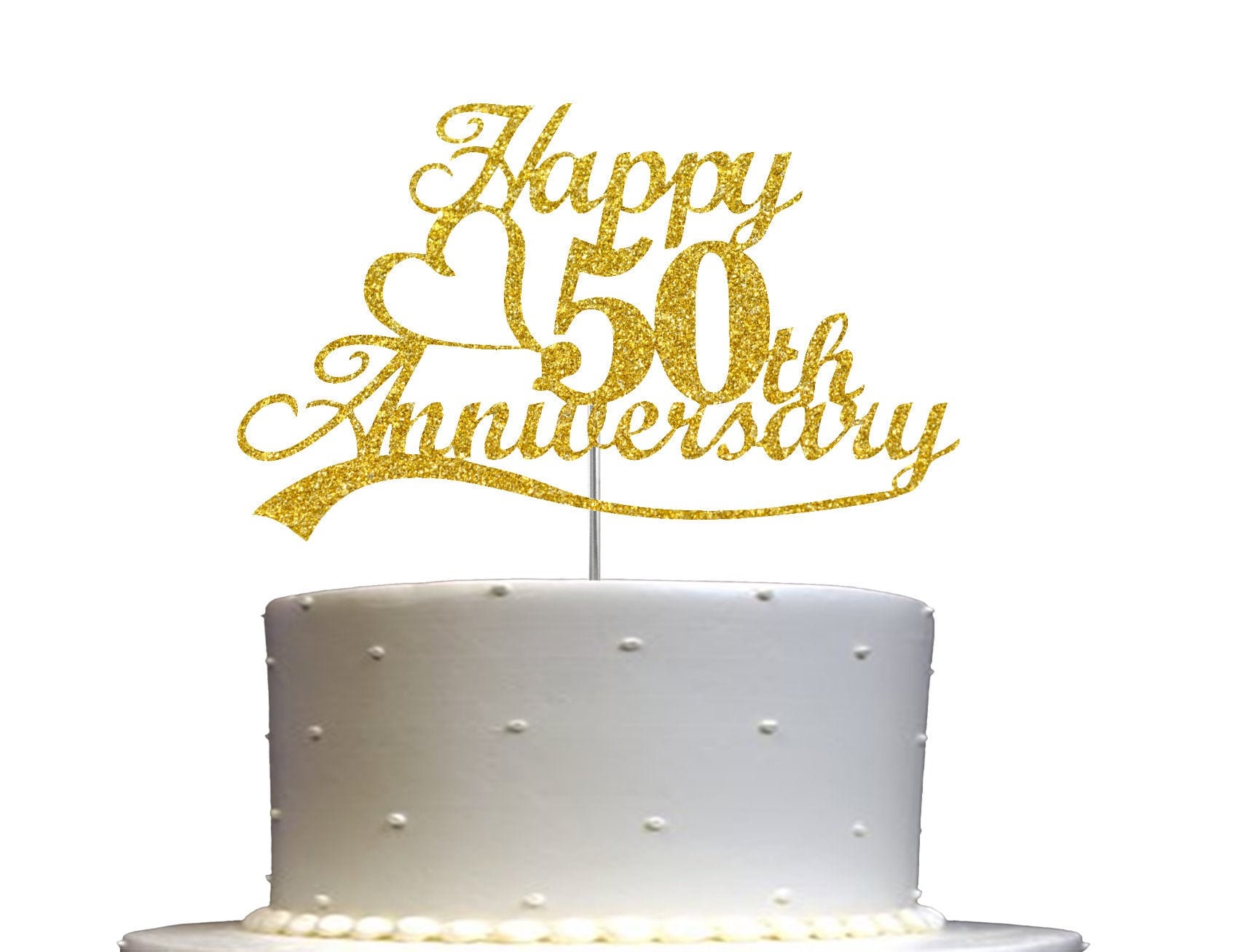 GOLDEN 50th WEDDING ANNIVERSARY / BIRTHDAY CAKE TOPPER HEARTS WITH RIBBON  SET | eBay