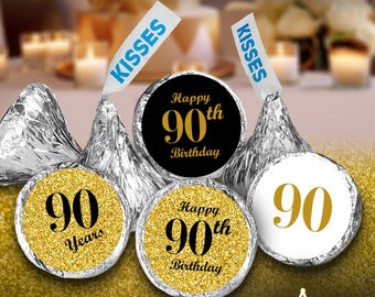 90th Birthday Party Labels Set of 324 Self-Adhesive Glossy Stickers Party Favors Candy Bags (CANDY NOT INCLUDED) Perfect for Kisses Bottoms